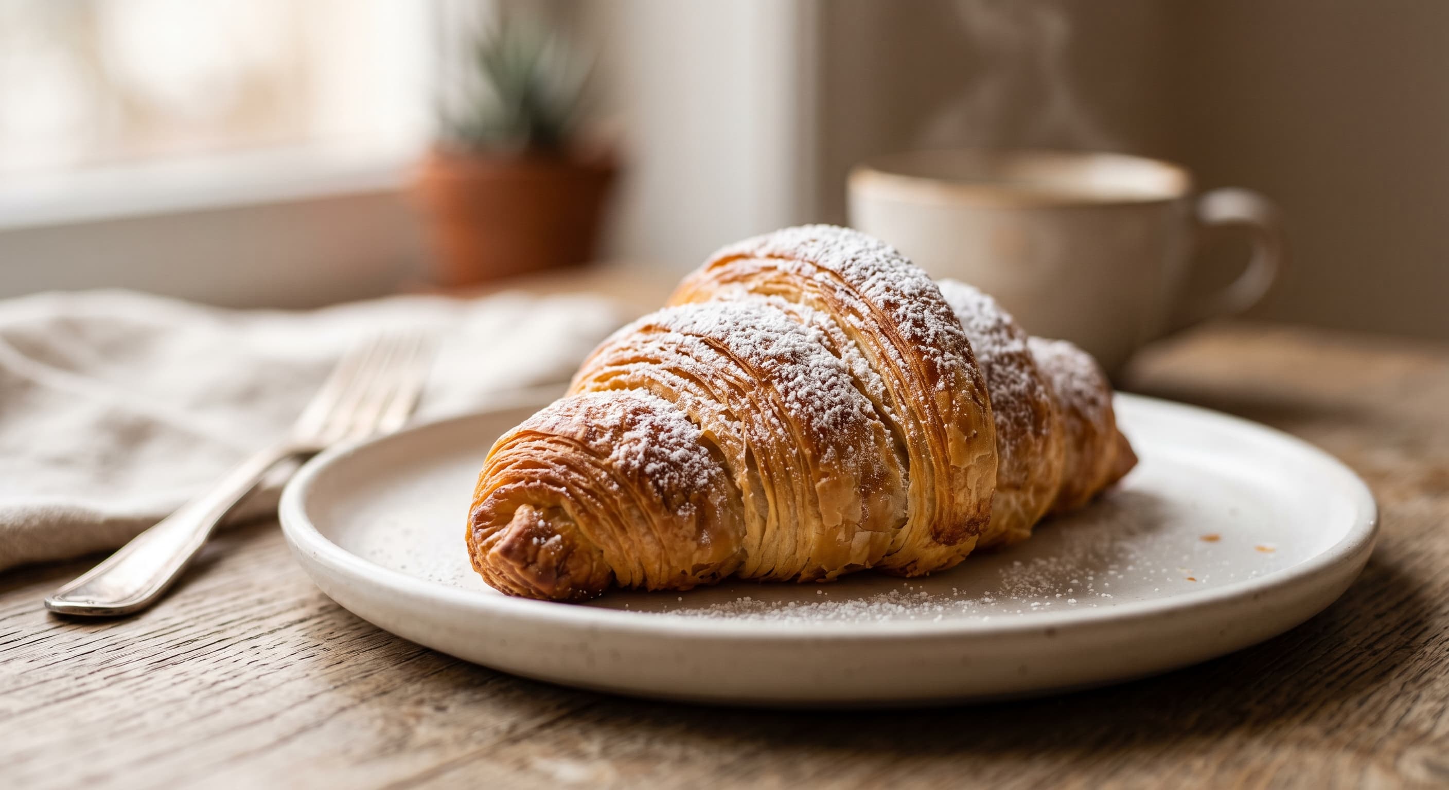 Croissant met een kop koffie